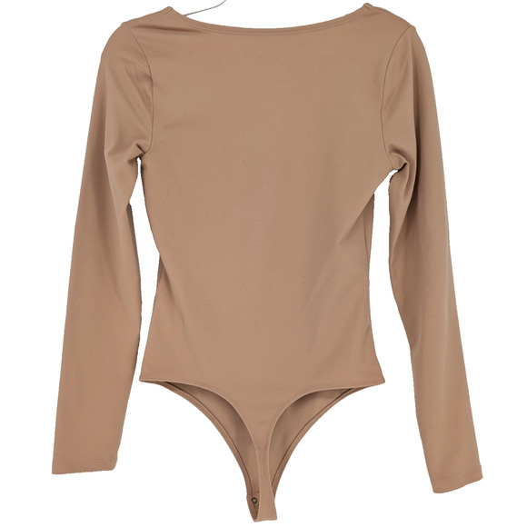 Abercrombie & Fitch Soft AF Tan Square Neck Long Sleeve Bodysuit SML Balletcore - Picture 4 of 7